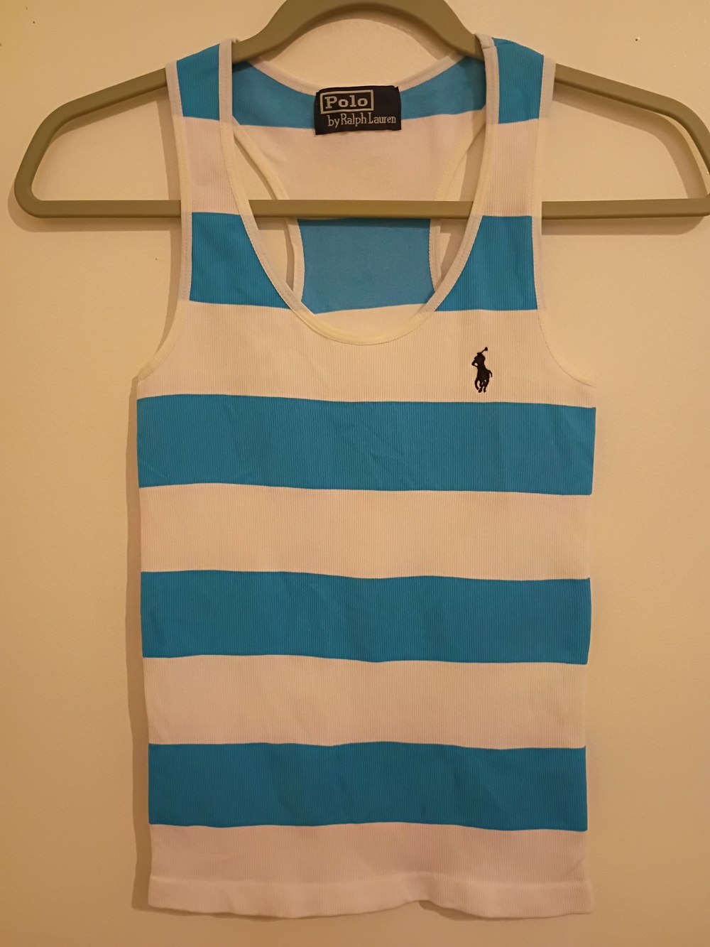 VTG Polo Ralph Lauren Women's Blue & White Striped Tank Top Sz S